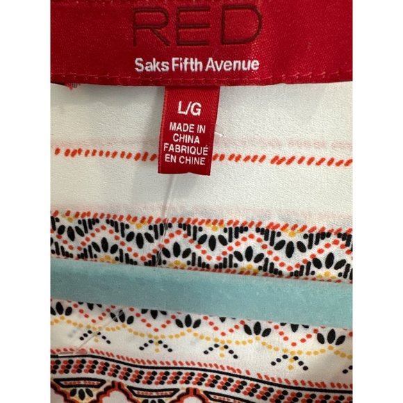 Saks Fifth Avenue RED size L cream southwest print tie neckline long sleeve top - Picture 4 of 7